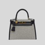 Hermès Kelly 28 Ardoise Swift and Toile Canvas Gold Hardware