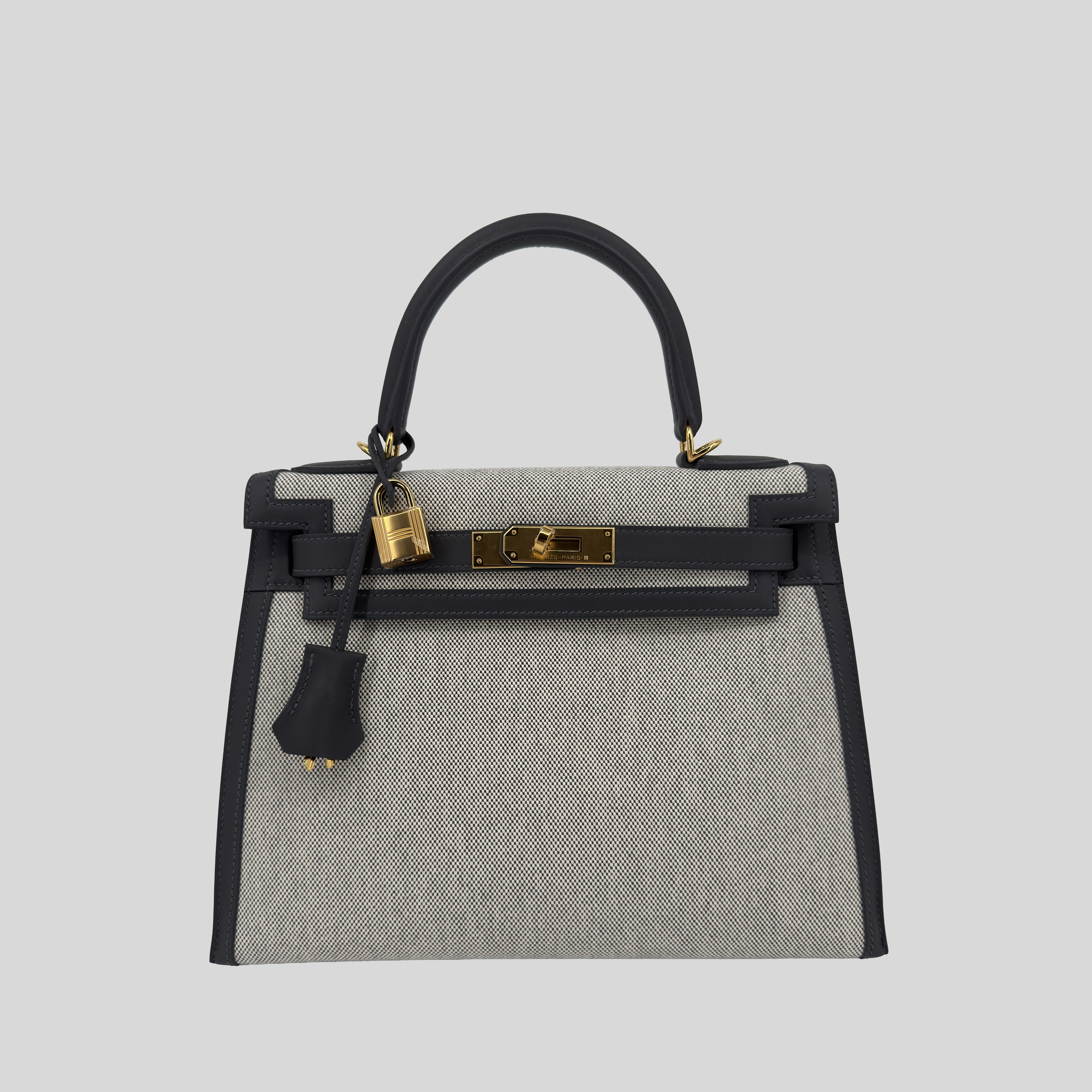 Hermès Kelly 28 Ardoise Swift and Toile Canvas Gold Hardware