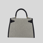 Hermès Kelly 28 Ardoise Swift and Toile Canvas Gold Hardware