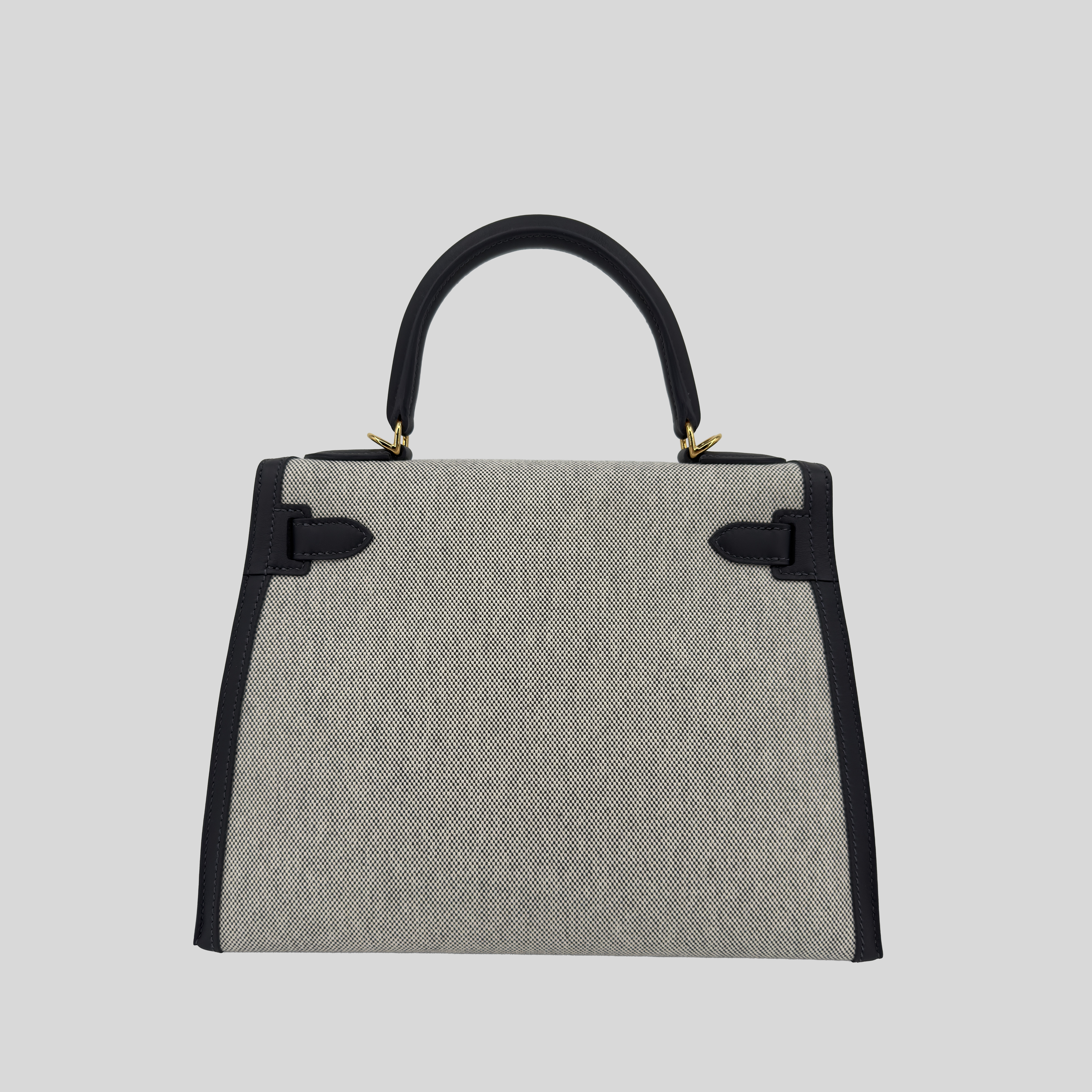Hermès Kelly 28 Ardoise Swift and Toile Canvas Gold Hardware
