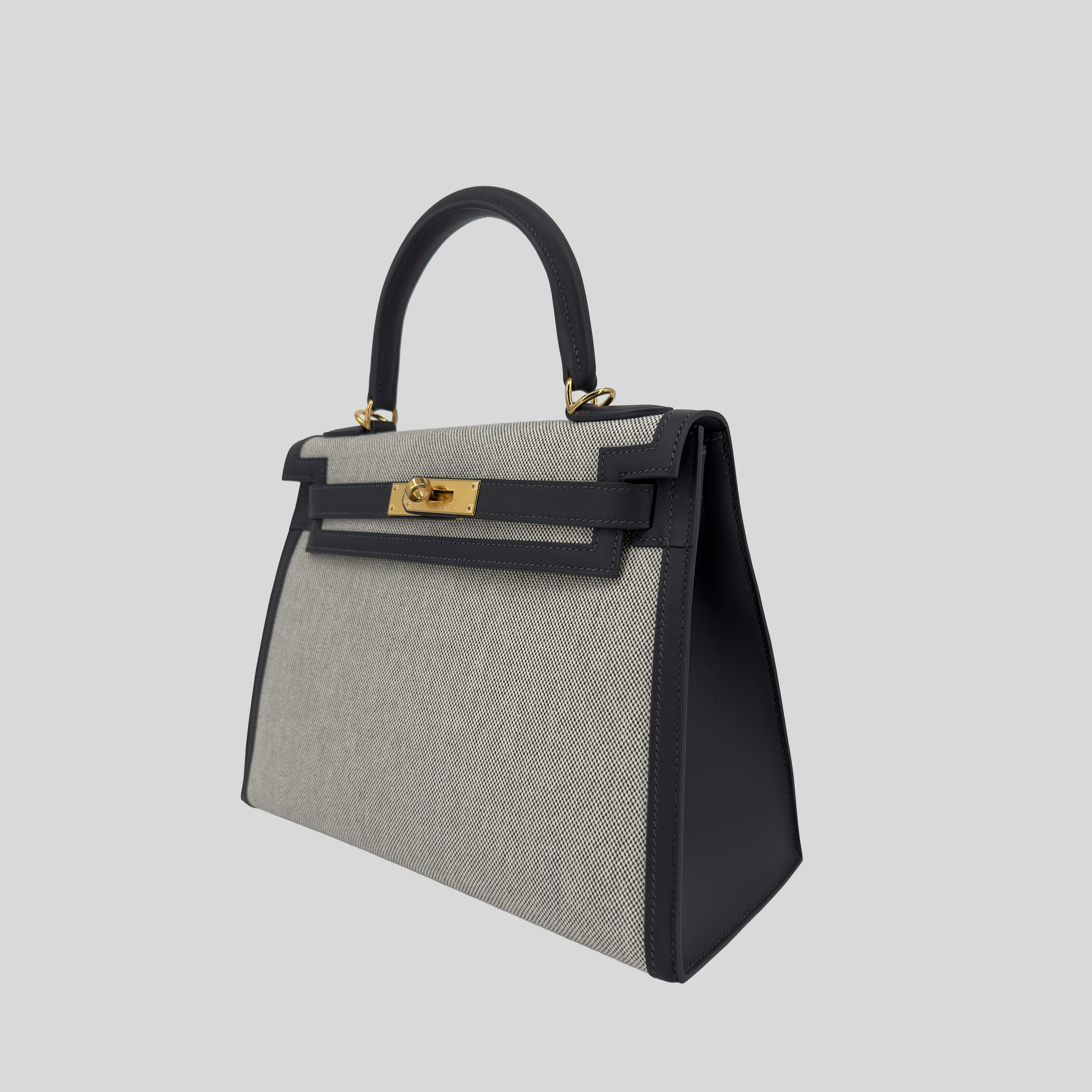 Hermès Kelly 28 Ardoise Swift and Toile Canvas Gold Hardware