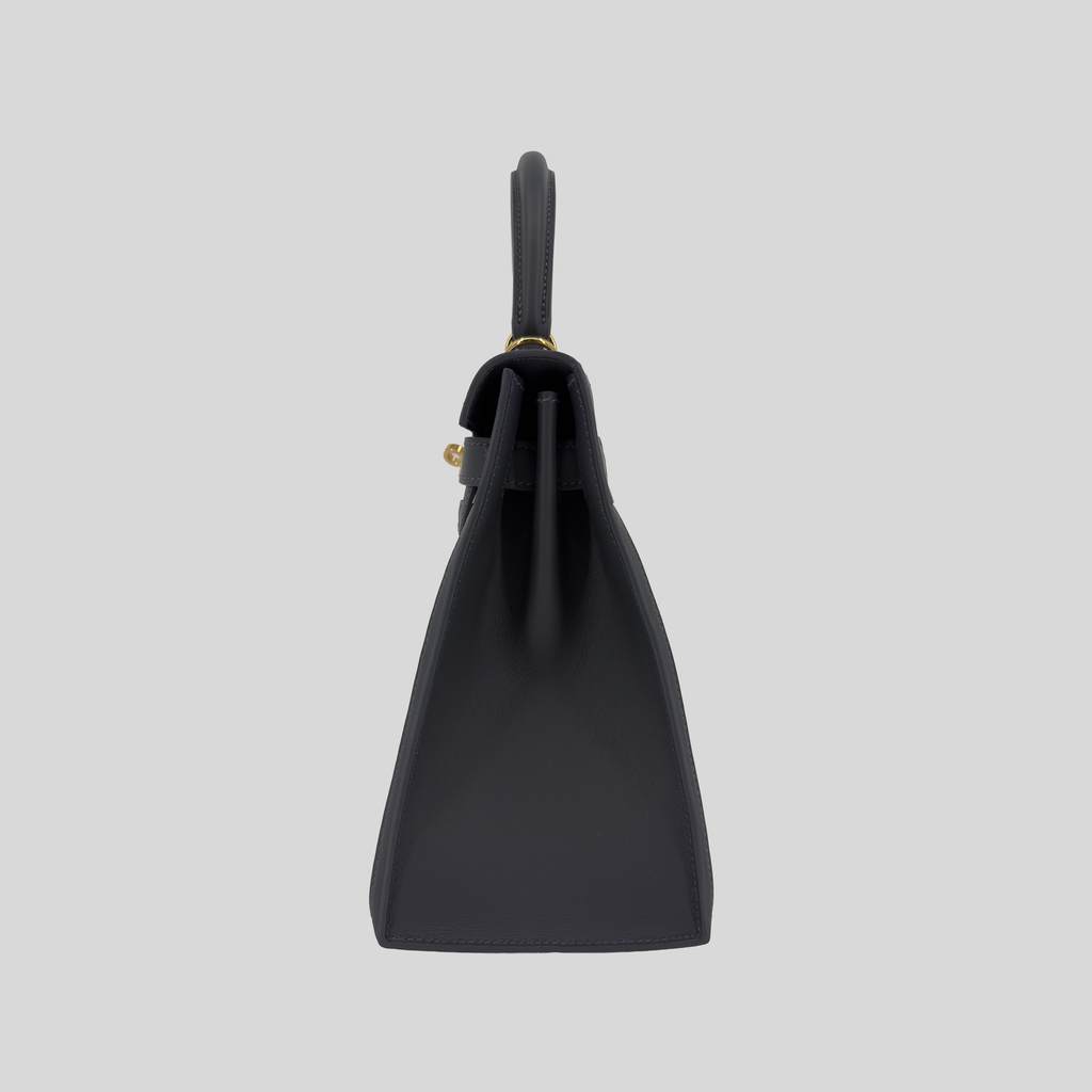 Hermès Kelly 28 Ardoise Swift and Toile Canvas Gold Hardware