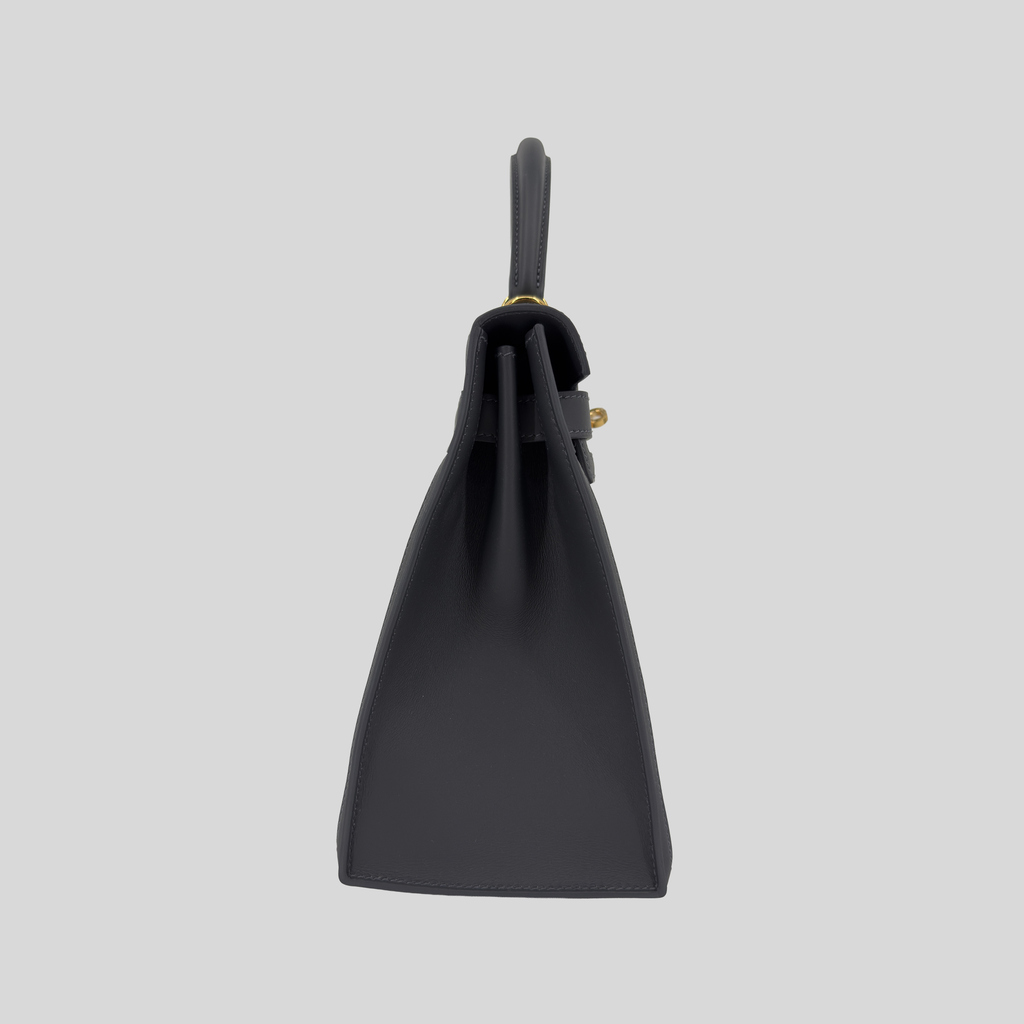 Hermès Kelly 28 Ardoise Swift and Toile Canvas Gold Hardware