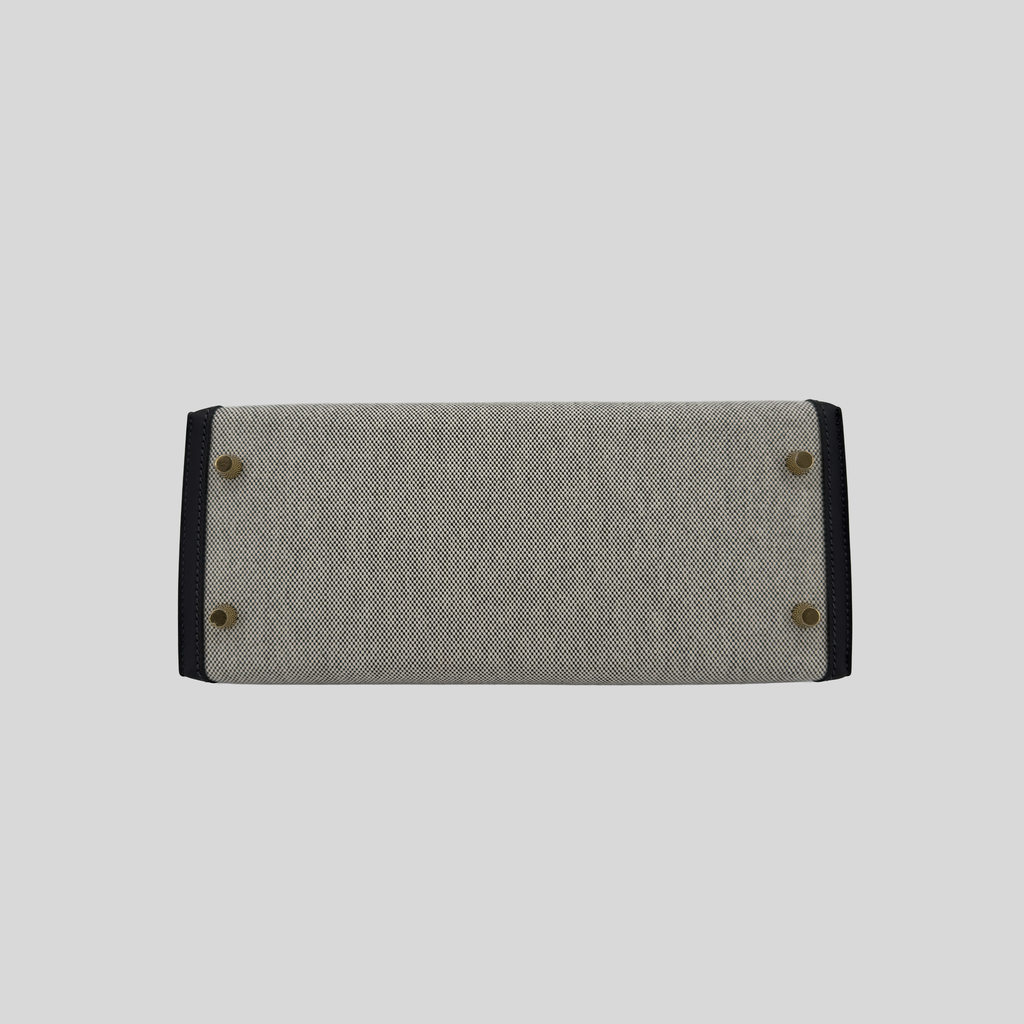 Hermès Kelly 28 Ardoise Swift and Toile Canvas Gold Hardware