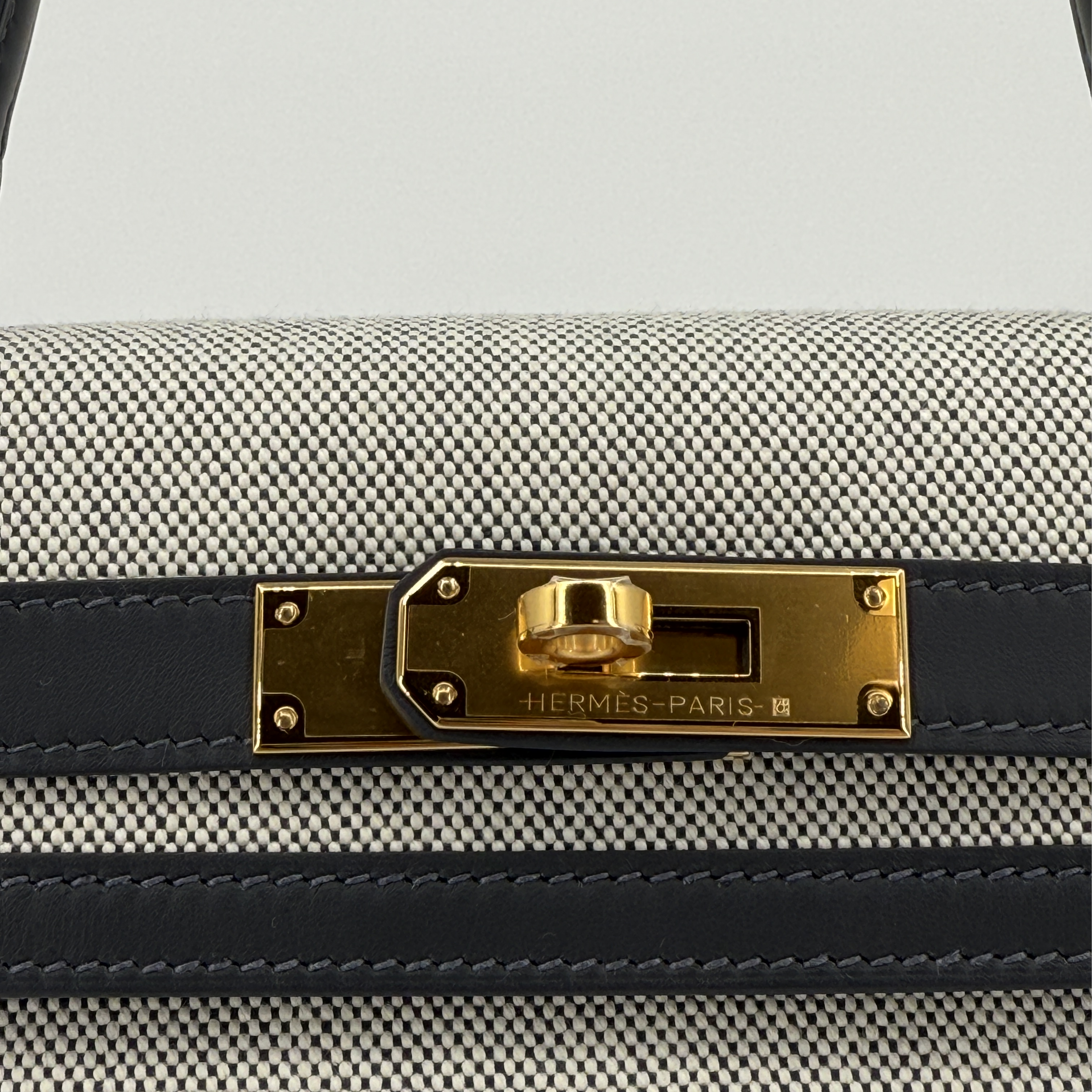 Hermès Kelly 28 Ardoise Swift and Toile Canvas Gold Hardware