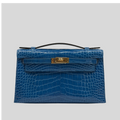 Hermès Kelly Pochette Bleu Izmir Alligator Gold Hardware