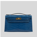 Hermès Kelly Pochette Bleu Izmir Alligator Gold Hardware