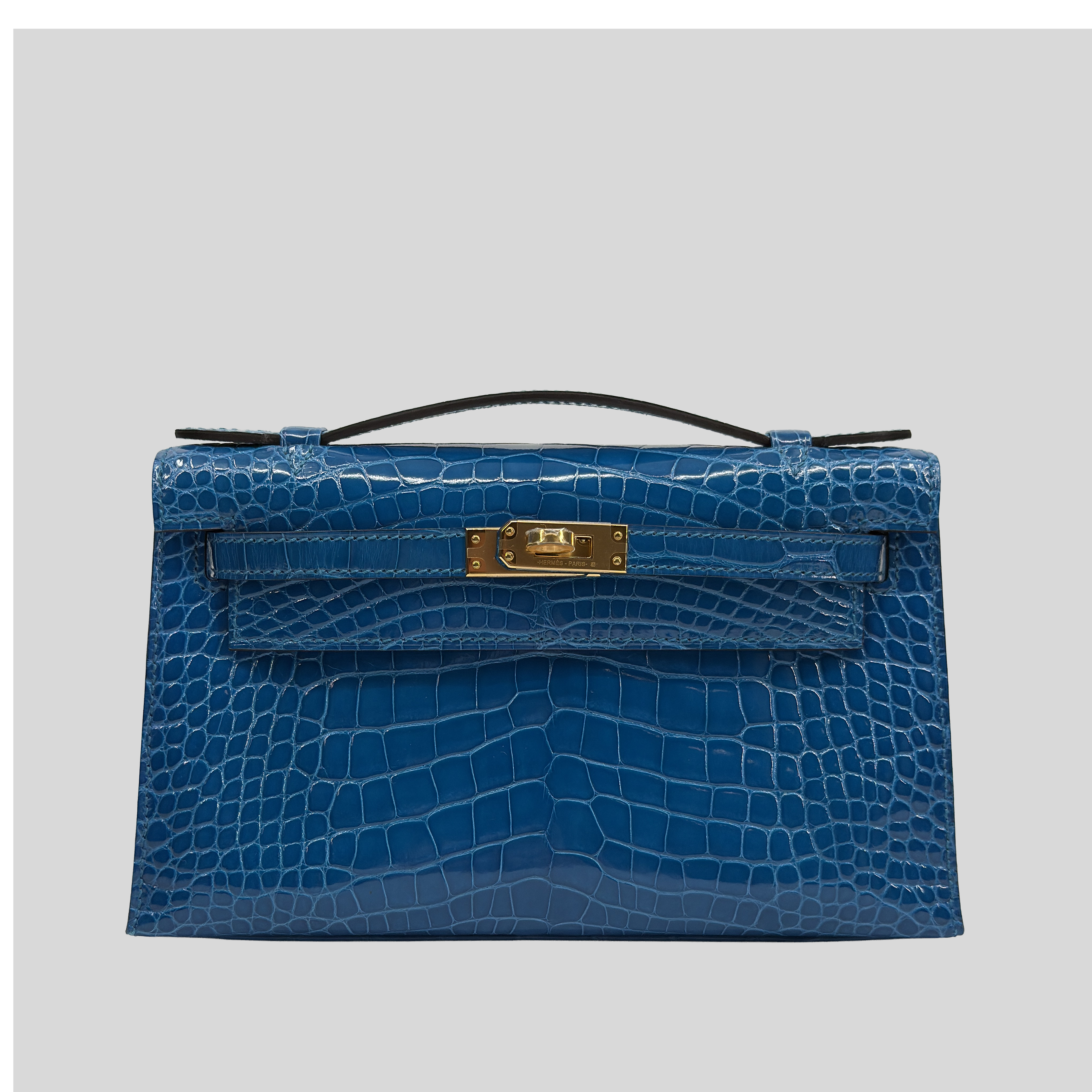Hermès Kelly Pochette Bleu Izmir Alligator Gold Hardware