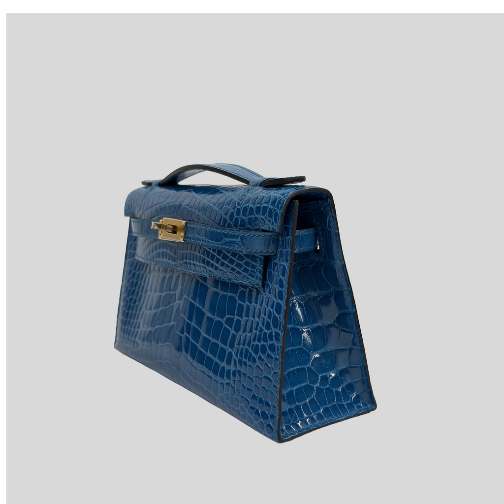 Hermès Kelly Pochette Bleu Izmir Alligator Gold Hardware