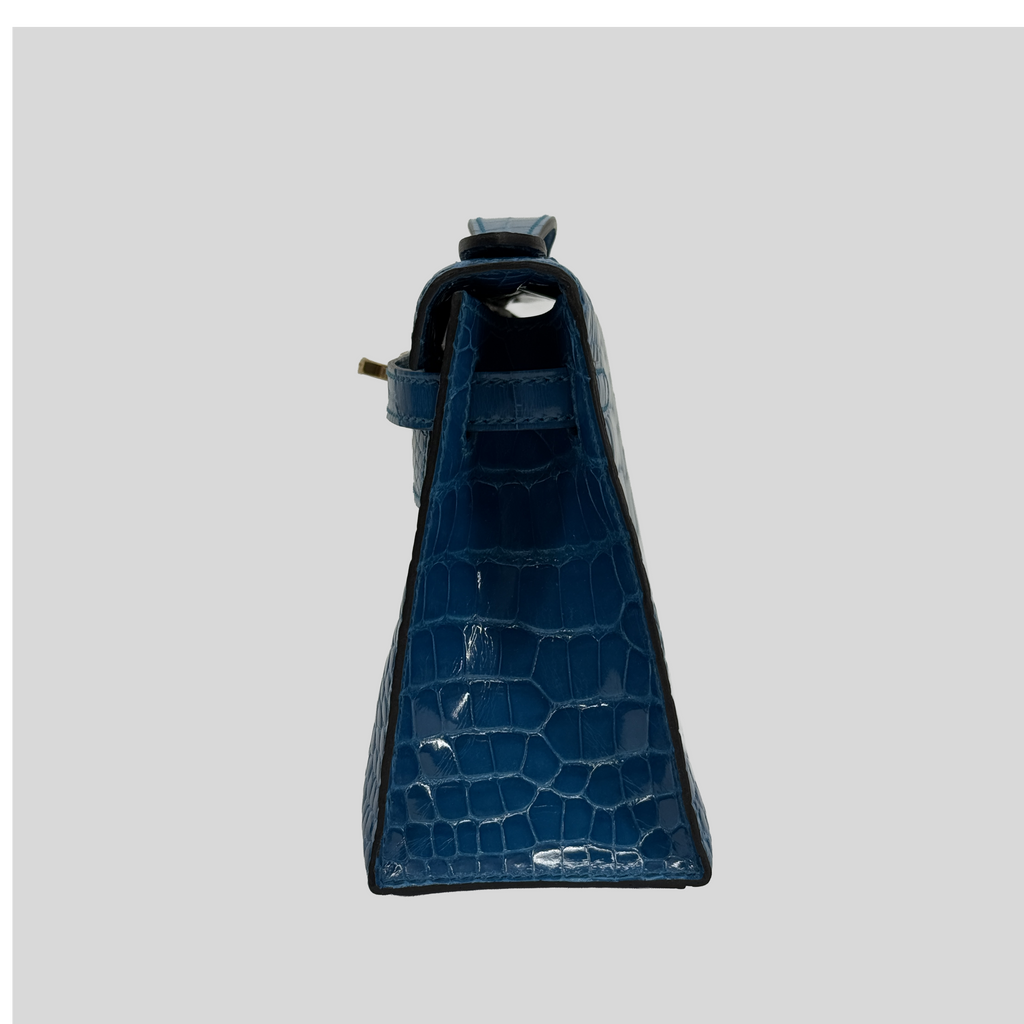 Hermès Kelly Pochette Bleu Izmir Alligator Gold Hardware