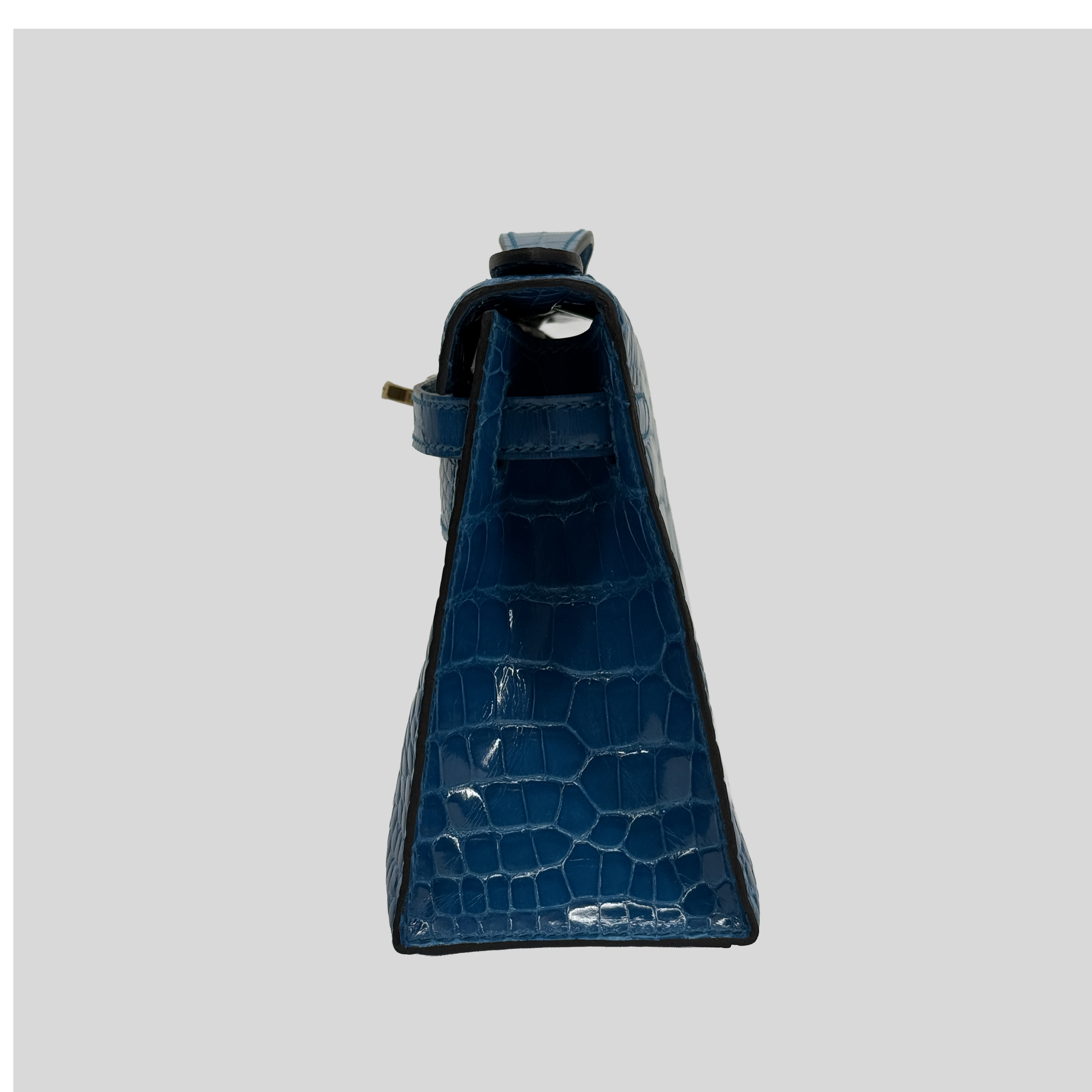 Hermès Kelly Pochette Bleu Izmir Alligator Gold Hardware