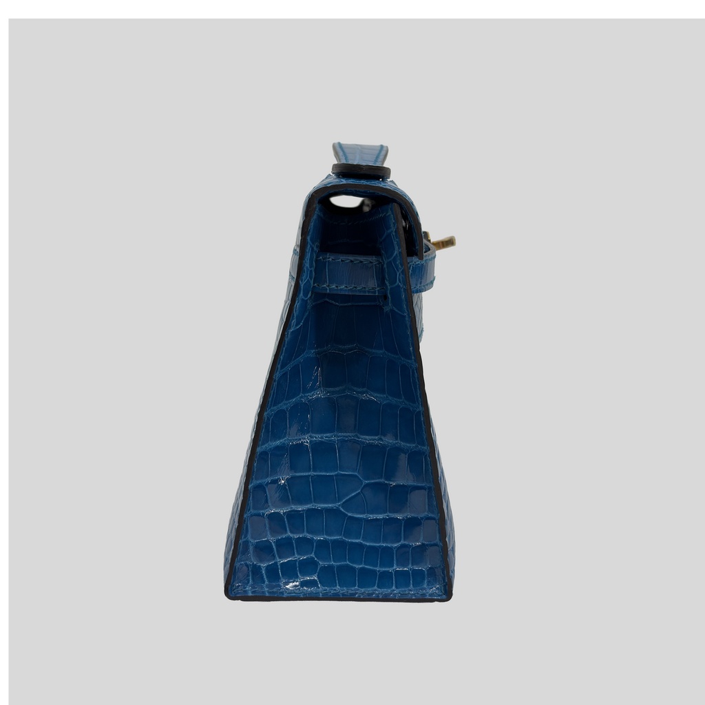 Hermès Kelly Pochette Bleu Izmir Alligator Gold Hardware