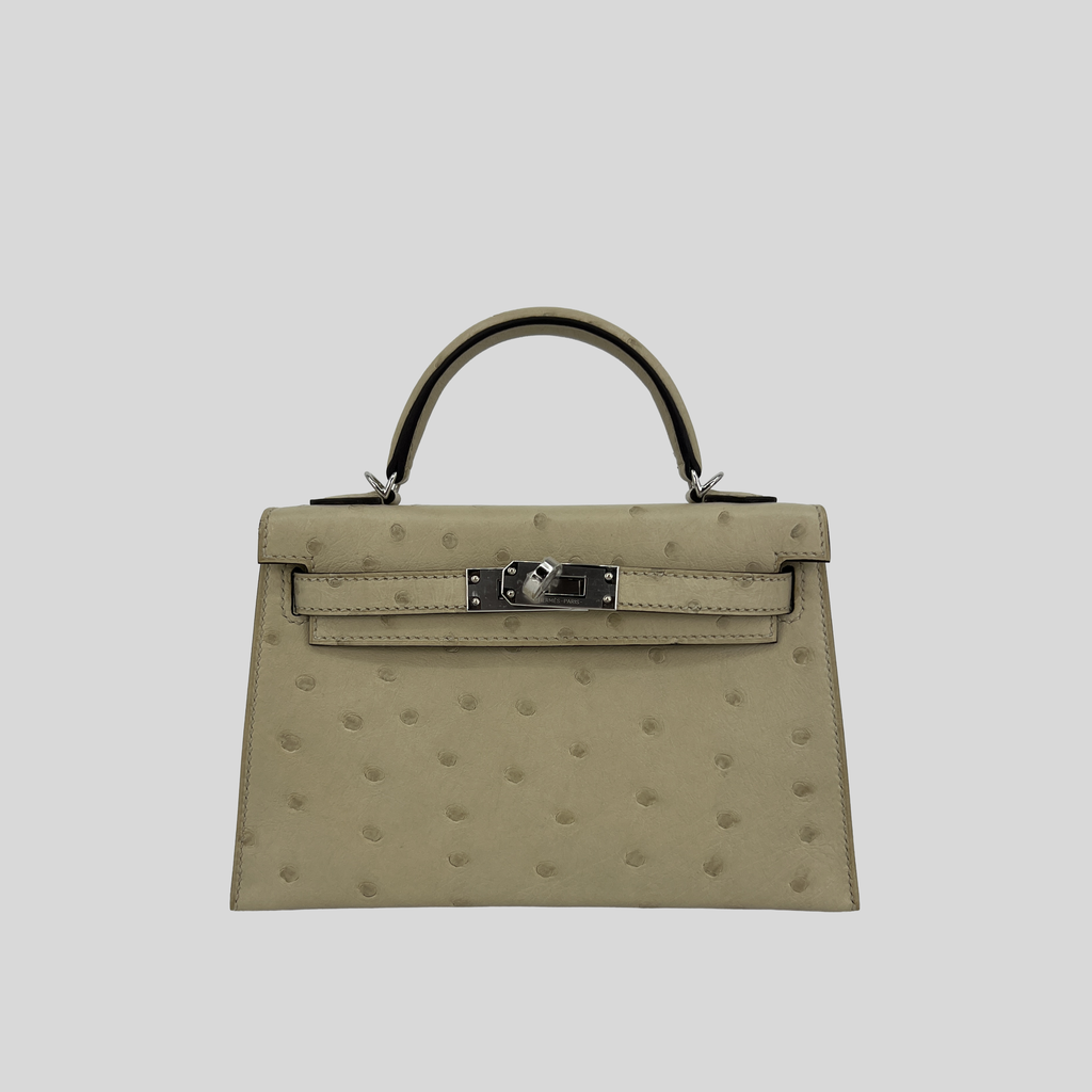 Hermès Mini Kelly Parchemin Ostrich Leather Palladium Hardware