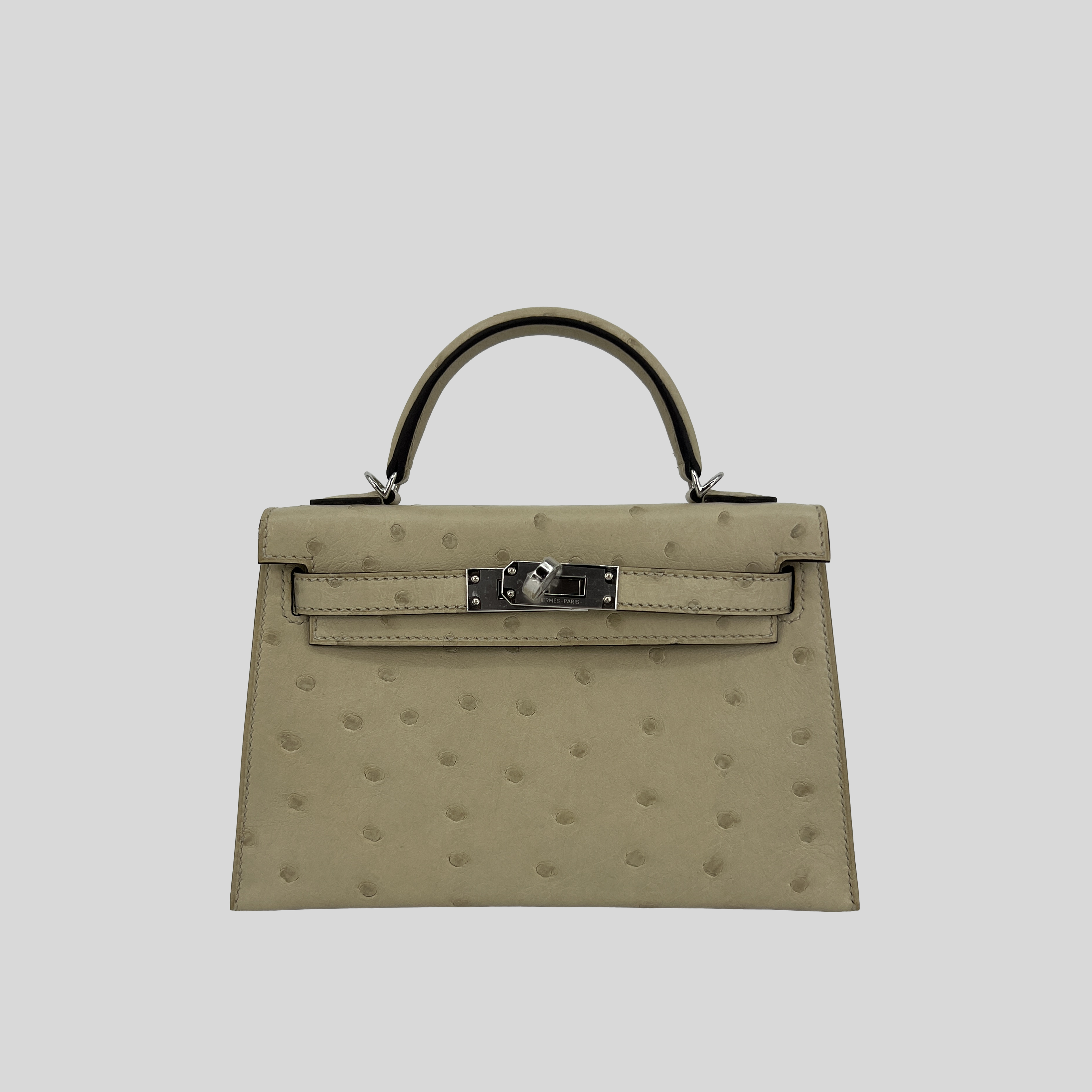 Hermès Mini Kelly Parchemin Ostrich Leather Palladium Hardware