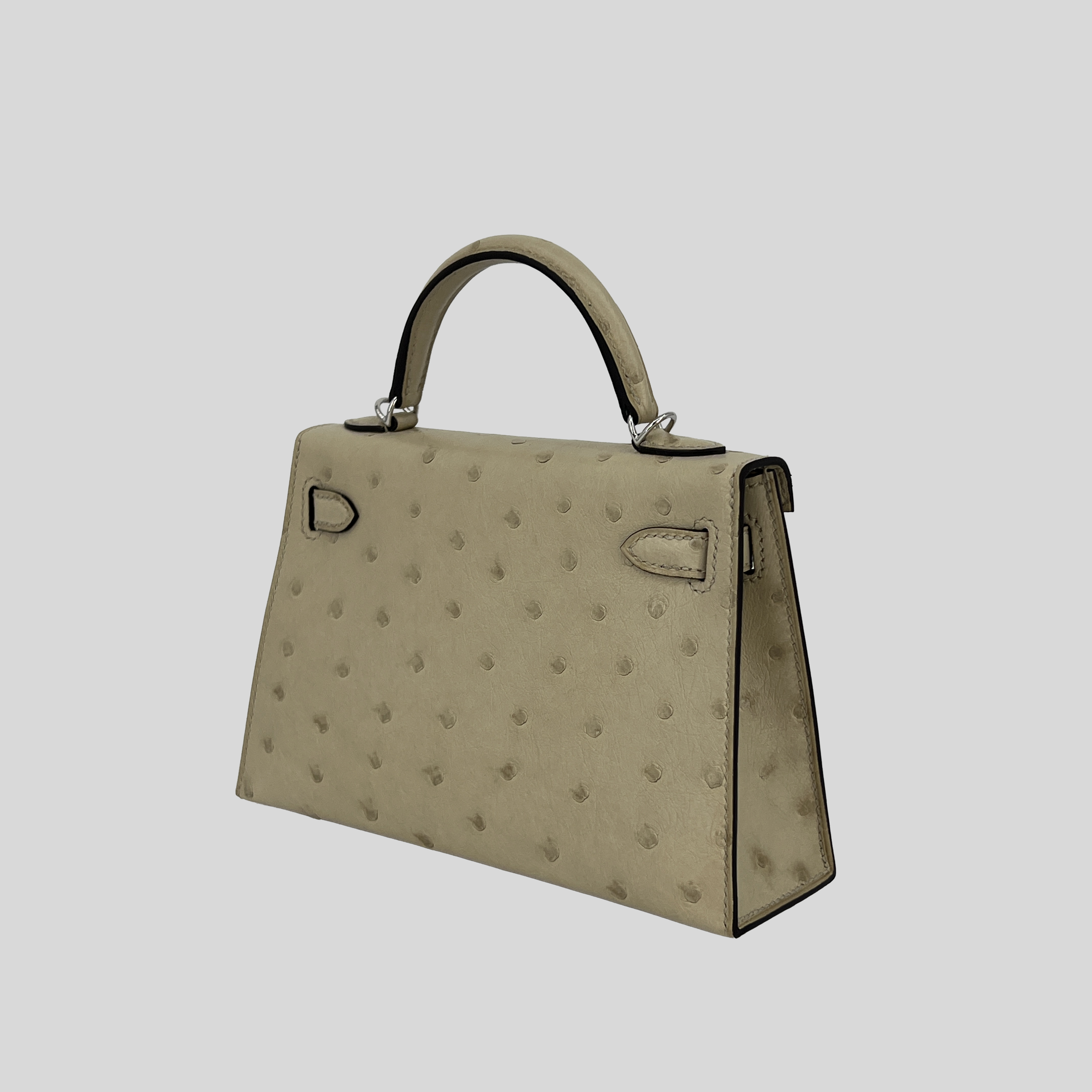 Hermès Mini Kelly Parchemin Ostrich Leather Palladium Hardware