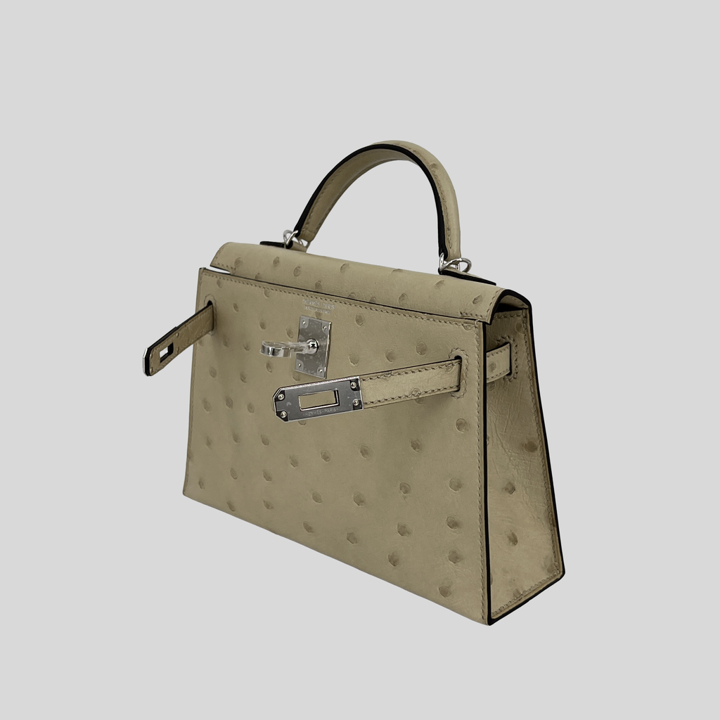 Hermès Mini Kelly Parchemin Ostrich Leather Palladium Hardware