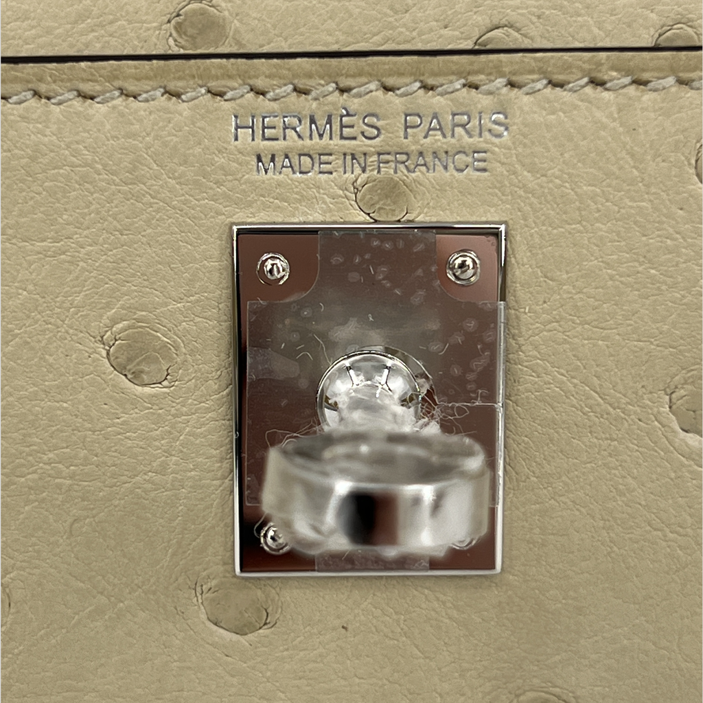 Hermès Mini Kelly Parchemin Ostrich Leather Palladium Hardware