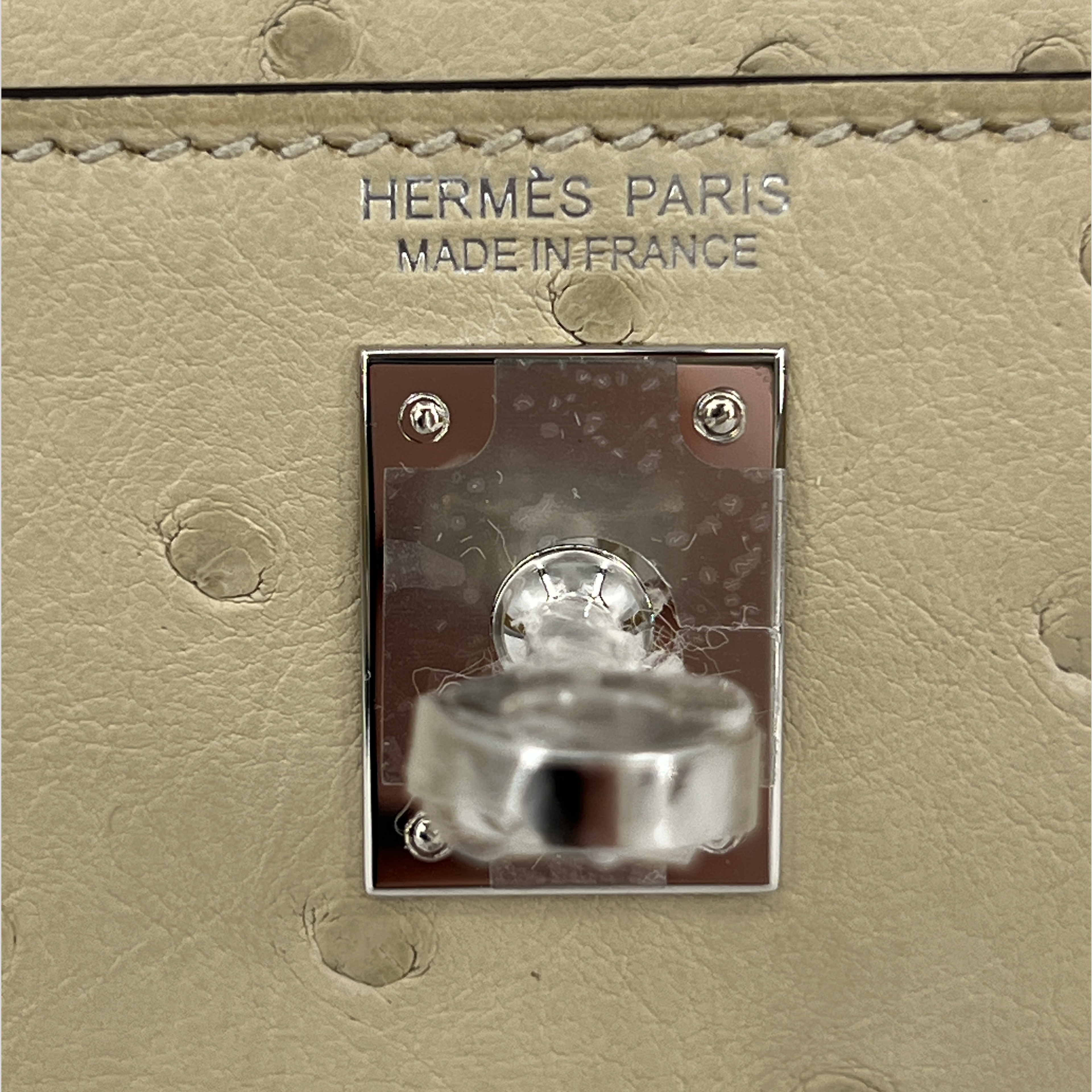Hermès Mini Kelly Parchemin Ostrich Leather Palladium Hardware