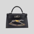 Hermès Mini Kelly “Cheval De Bois” Black Tadelakt Leather and Wood Marquetry Palladium Hardware
