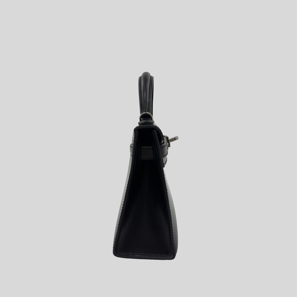 Hermès Mini Kelly Noir (Black) Box Leather Palladium Hardware