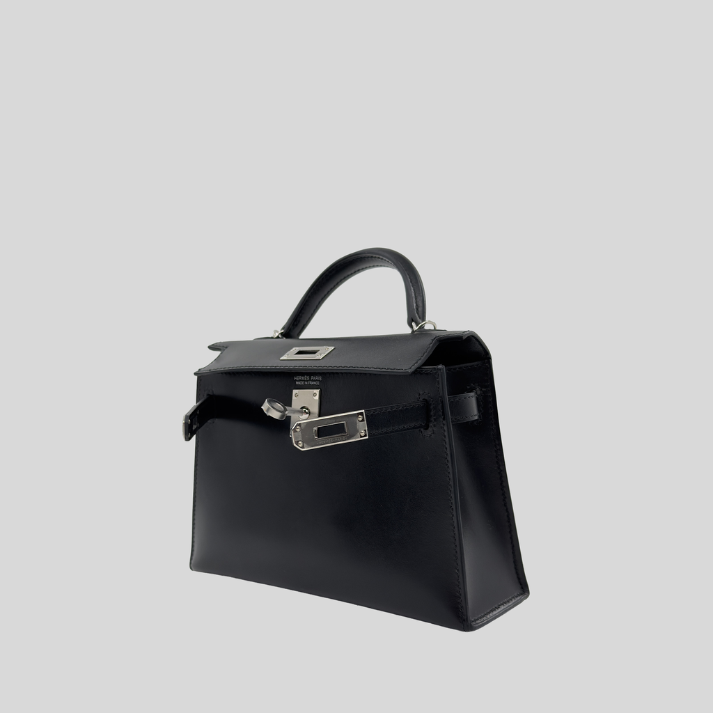 Hermès Mini Kelly Noir (Black) Box Leather Palladium Hardware