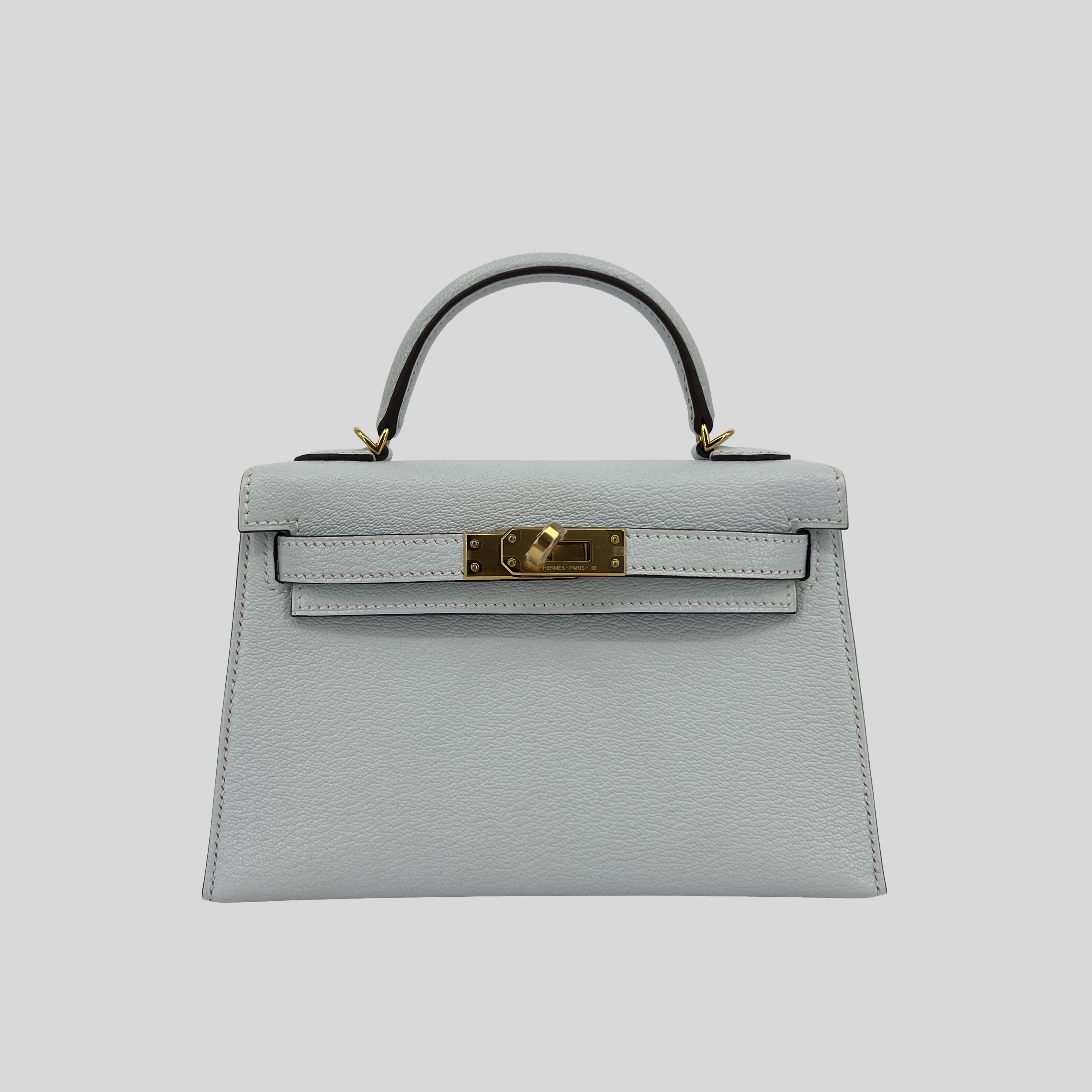 Hermès Mini Kelly Bleu Brume Chèvre Gold Hardware