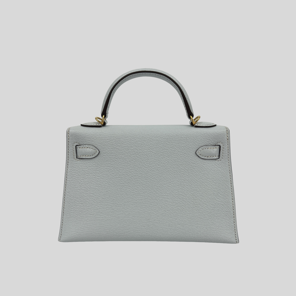 Hermès Mini Kelly Bleu Brume Chèvre Gold Hardware