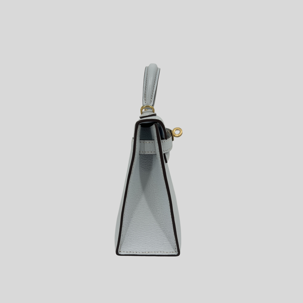 Hermès Mini Kelly Bleu Brume Chèvre Gold Hardware