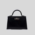 Hermès Mini Kelly Noir (Black) Box Leather Palladium Hardware