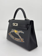 Hermès Mini Kelly “Cheval De Bois” Black Tadelakt Leather and Wood Marquetry Palladium Hardware