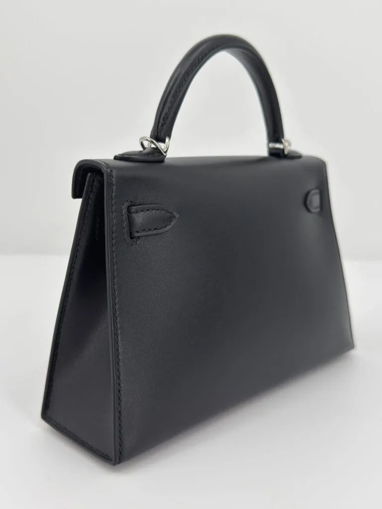 Hermès Mini Kelly “Cheval De Bois” Black Tadelakt Leather and Wood Marquetry Palladium Hardware