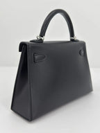 Hermès Mini Kelly “Cheval De Bois” Black Tadelakt Leather and Wood Marquetry Palladium Hardware
