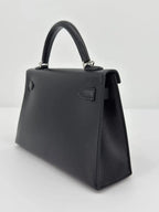 Hermès Mini Kelly “Cheval De Bois” Black Tadelakt Leather and Wood Marquetry Palladium Hardware