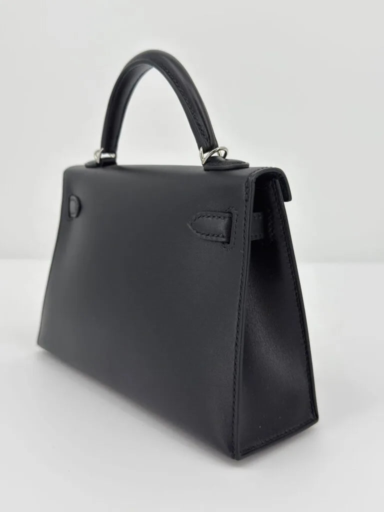 Hermès Mini Kelly “Cheval De Bois” Black Tadelakt Leather and Wood Marquetry Palladium Hardware