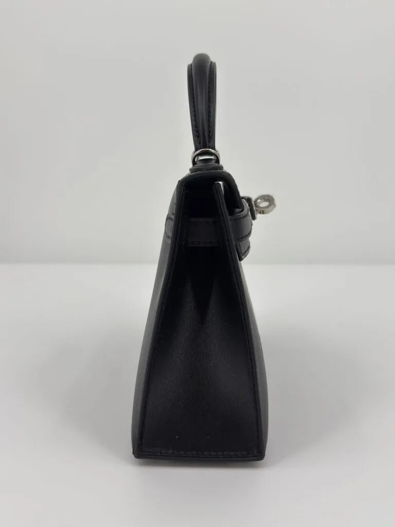 Hermès Mini Kelly “Cheval De Bois” Black Tadelakt Leather and Wood Marquetry Palladium Hardware