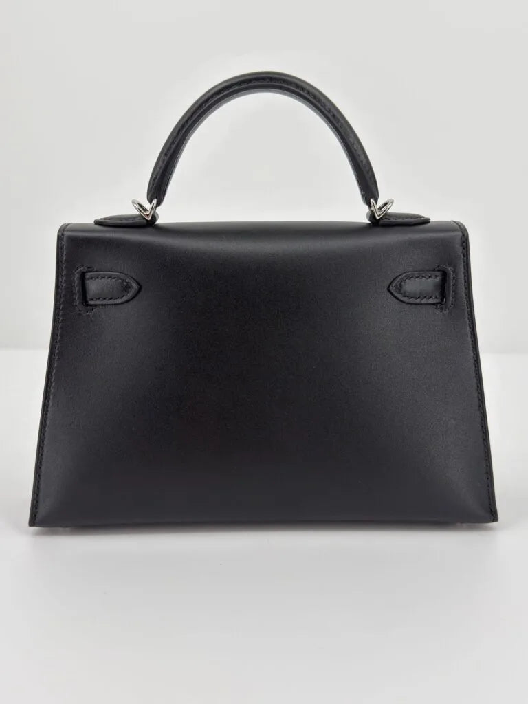 Hermès Mini Kelly “Cheval De Bois” Black Tadelakt Leather and Wood Marquetry Palladium Hardware