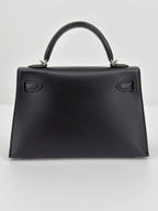 Hermès Mini Kelly “Cheval De Bois” Black Tadelakt Leather and Wood Marquetry Palladium Hardware
