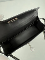 Hermès Mini Kelly “Cheval De Bois” Black Tadelakt Leather and Wood Marquetry Palladium Hardware