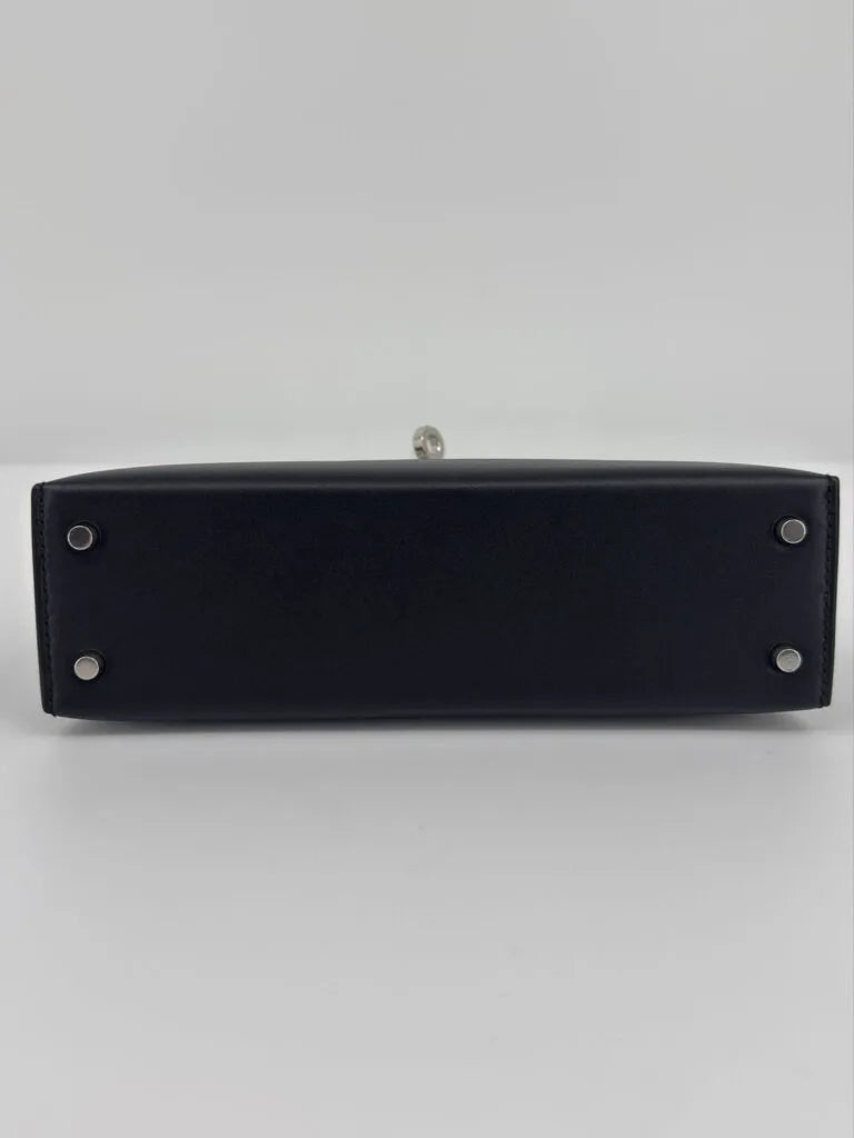 Hermès Mini Kelly “Cheval De Bois” Black Tadelakt Leather and Wood Marquetry Palladium Hardware