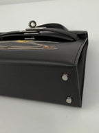 Hermès Mini Kelly “Cheval De Bois” Black Tadelakt Leather and Wood Marquetry Palladium Hardware
