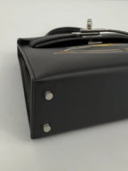 Hermès Mini Kelly “Cheval De Bois” Black Tadelakt Leather and Wood Marquetry Palladium Hardware