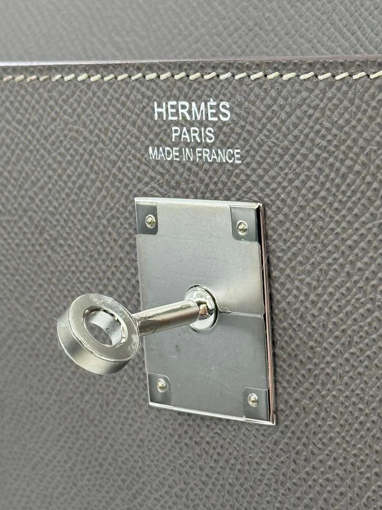 Hermès Kelly 35 Verso Étain / Bleu Thalassa Epsom Palladium Hardware