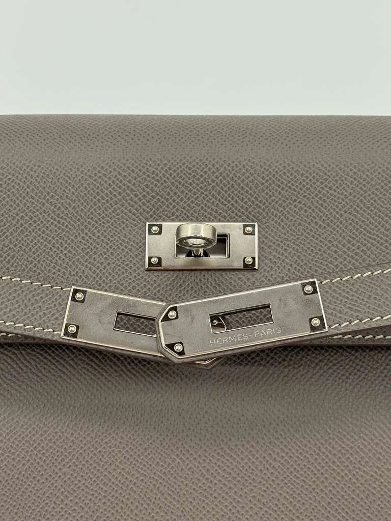 Hermès Kelly 35 Verso Étain / Bleu Thalassa Epsom Palladium Hardware