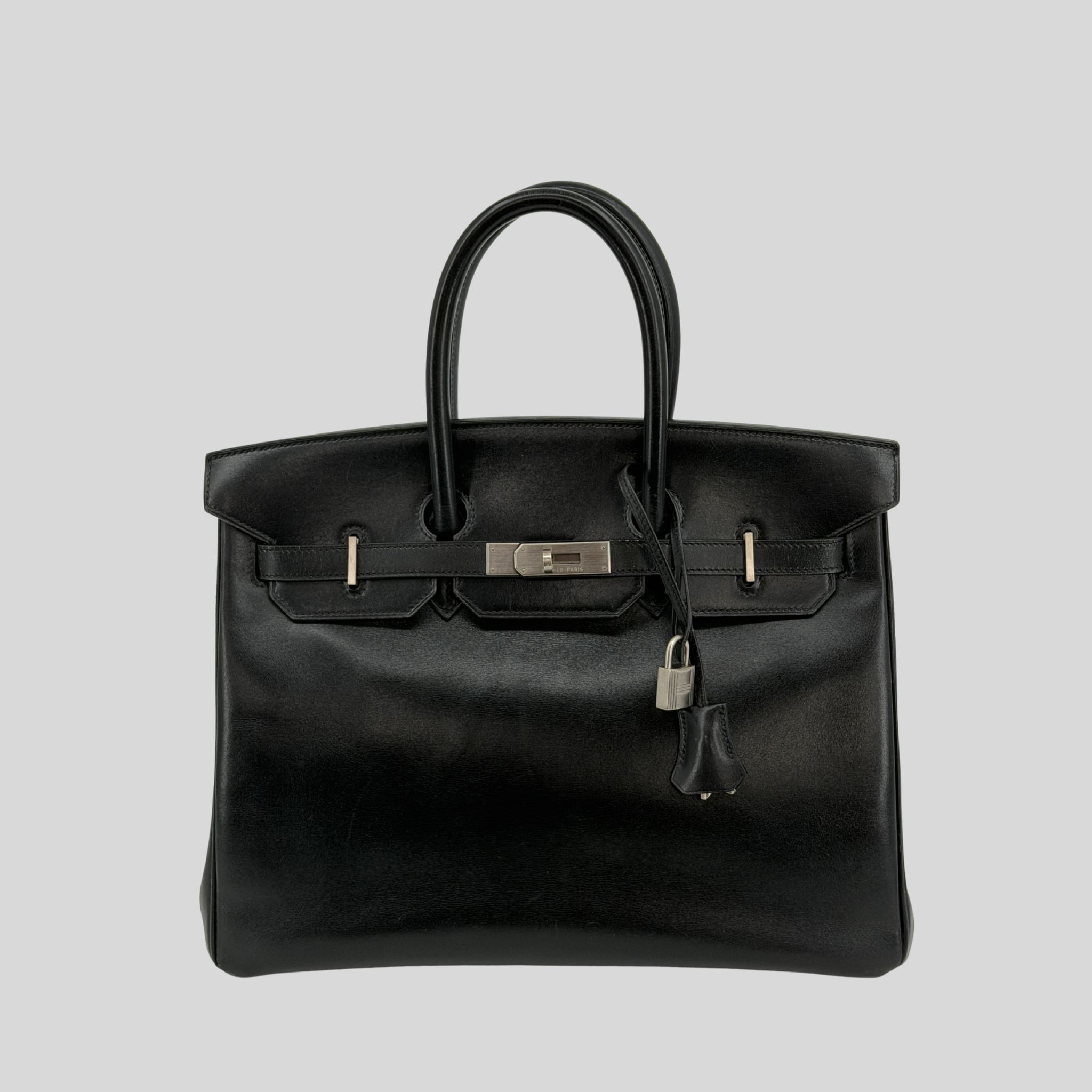 Birkin 35 Black Box Leather Brushed Palladium Hardware | Randolph Goods