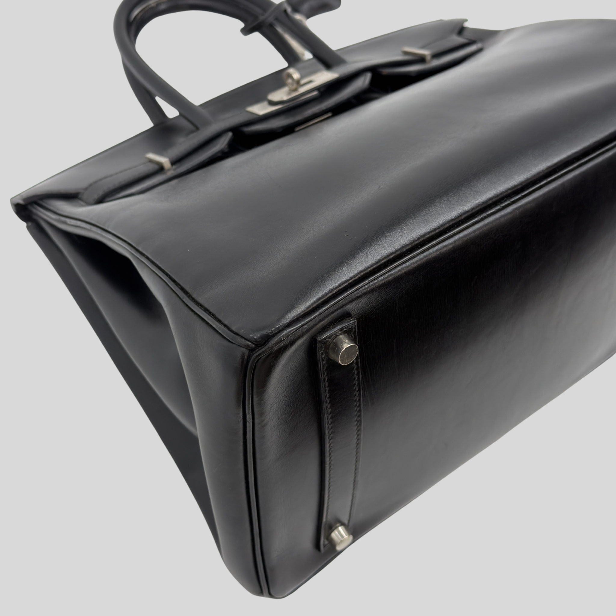 Birkin 35 Black Box Leather Brushed Palladium Hardware | Randolph Goods