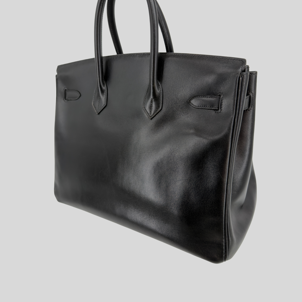 Birkin 35 Black Box Leather Brushed Palladium Hardware | Randolph Goods