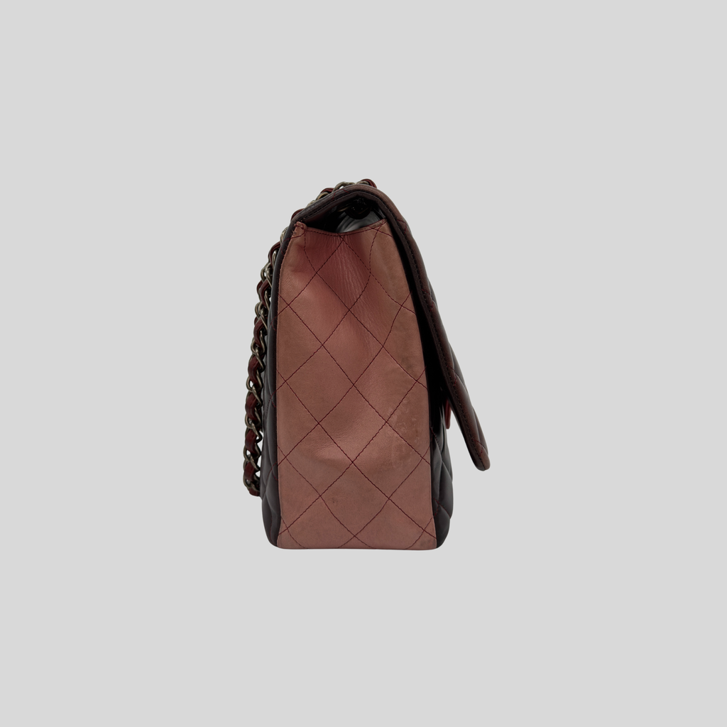Chanel Classic Flap Maxi Ombre Degradé Pink Burgundy Lambskin Silver Hardware | Randolph Goods