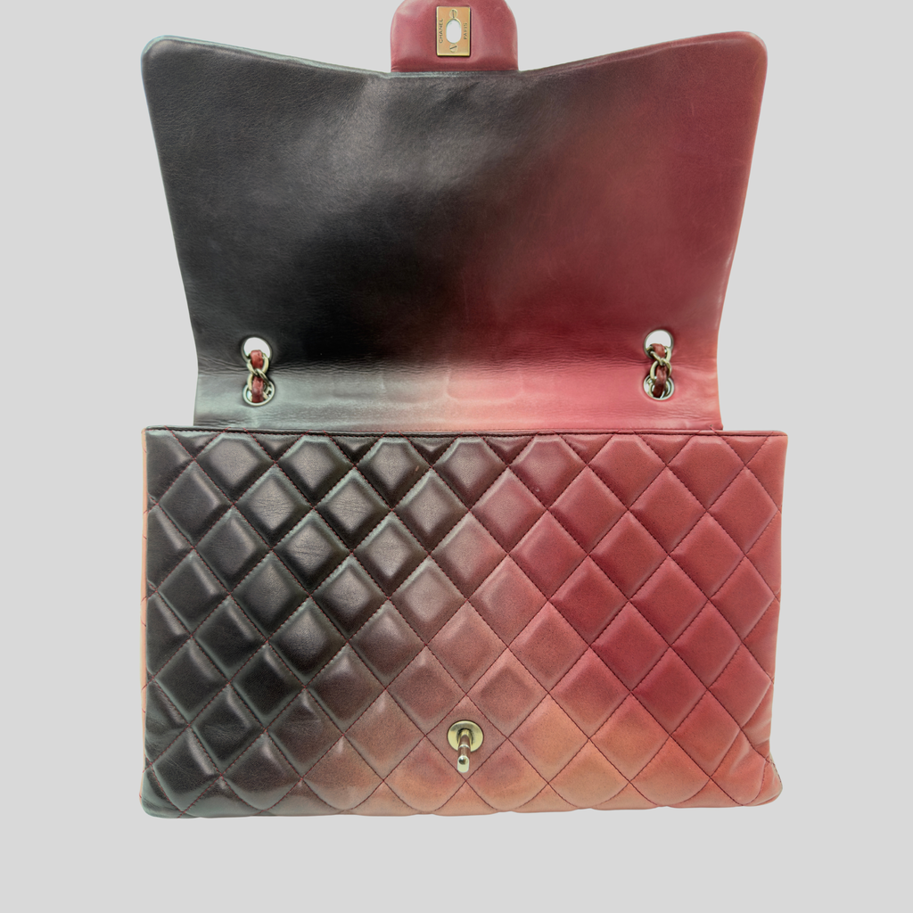 Chanel Classic Flap Maxi Ombre Degradé Pink Burgundy Lambskin Silver Hardware | Randolph Goods