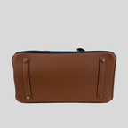 Hermès Birkin 35 "Flag" Barenia & Navy Striped Canvas Permabrass Hardware