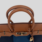 Hermès Birkin 35 "Flag" Barenia & Navy Striped Canvas Permabrass Hardware